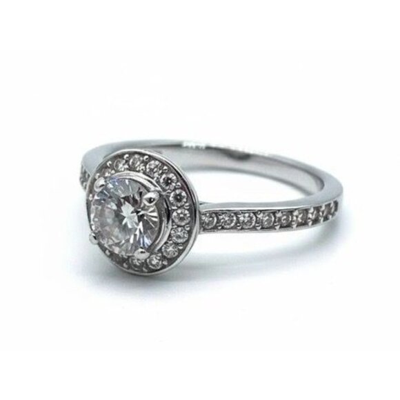 Size 7 ring, stamped 55, clear stones silver color band - Picture 9 of 11